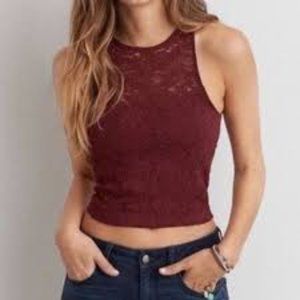 American Eagle Soft & Sexy Maroon Lace Crop Top